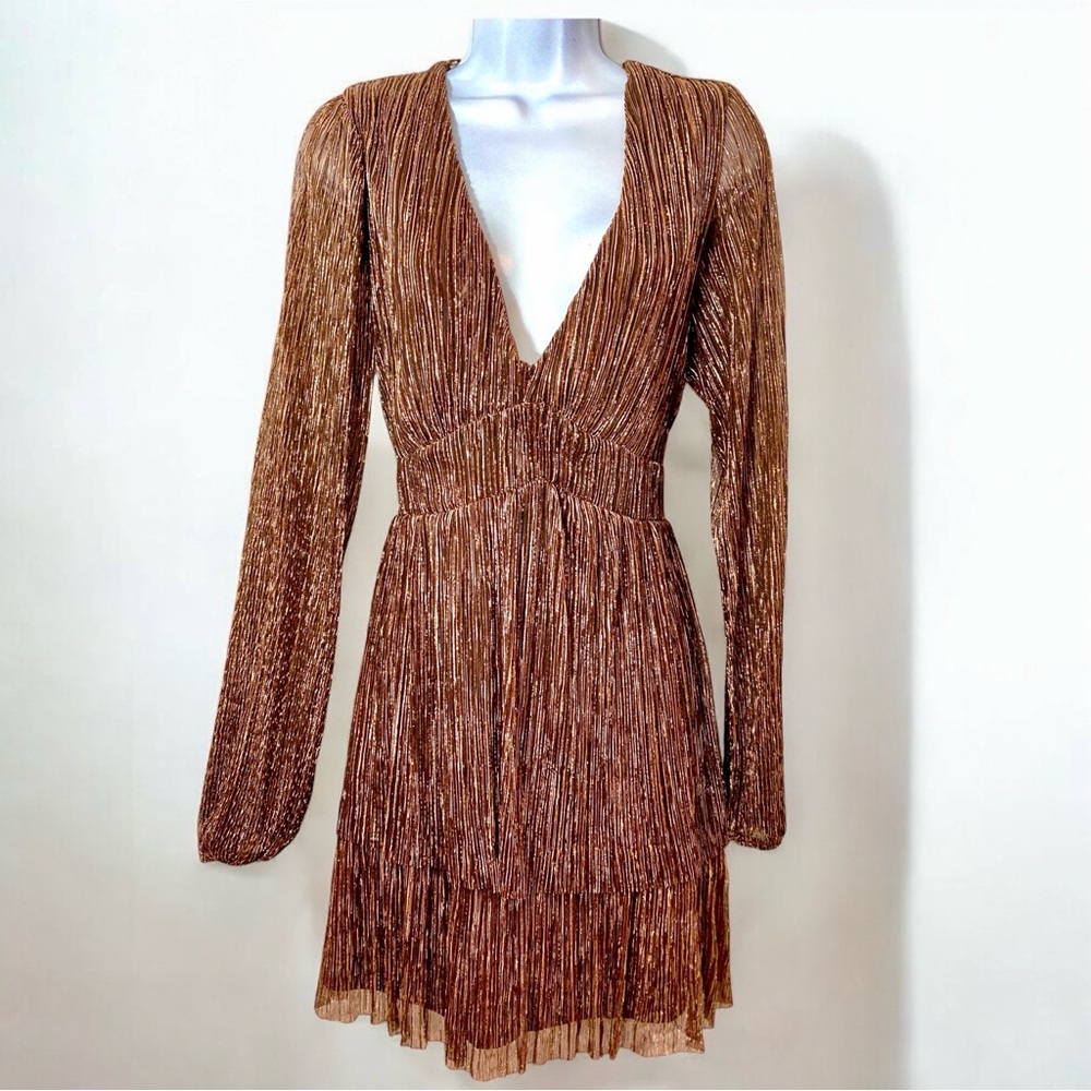 Dress Cocktail Holiday Party Dress Copper Brown Shimmer XL Beautiful